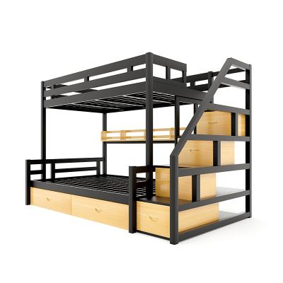 China Modern loft bed bunk with simple wooden drawers kids loft bed plywood kid furniture stairs metal cheap prices home good quality for sale