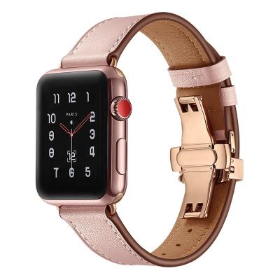 China Soft Hot Selling Genuine Leather Watch Band For iWatch Apple Watch Series1 2 Stainless Steel 3 4 42mm Buckle Strap 38mm for sale