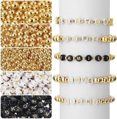 China FASHIONABLE 1600 Pieces Round Spacer Beads Small Smooth Bead White Black Letter Loose Beads Alphabet Jewelry Making for sale