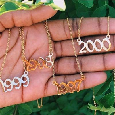 China TRENDY Hot Selling Custom Number 1980-2020 Birthday Necklace Year Number Pendant Necklace For Gifts for sale