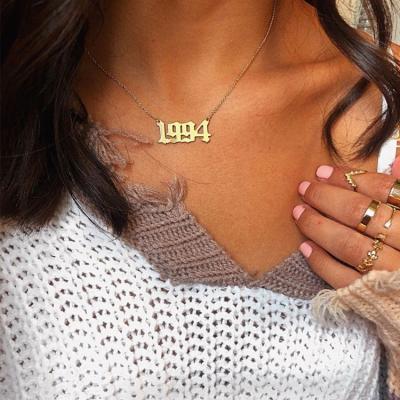 China TRENDY Custom Thanksgiving Necklace Birth Year Stainless Steel Old English Year Necklace for sale