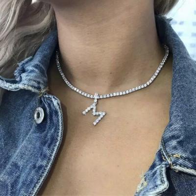 China FASHIONABLE wholesale custom made 26 alphabet tennis chain letter necklace rhinestone initial necklace for sale