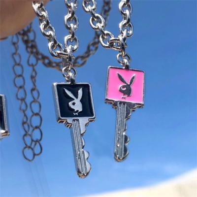 China FASHIONABLE Wholesale Black Pink Pendant Charms Necklace Chain Key Bunny Necklace for sale