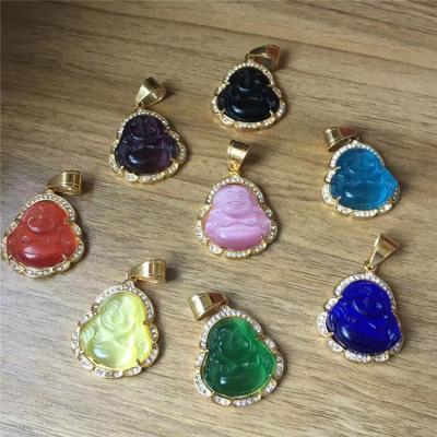 China 2021 TRENDY Stainless Steel Jade Buddah Necklace Multi Color Pendant Buddah Necklace Pink White Purple for sale