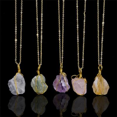 China Wholesale FASHIONABLE Wire Wrapped Fluorite Necklace Healing Crystal Necklace Natural Stone for sale