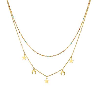 China Trendy Fashion Pearl Stainless Steel Chain Gold Layered Necklace Women Star Sun Moon Necklace for sale