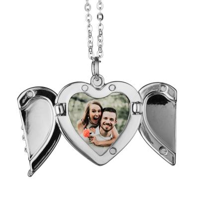 China Custom Made Angel Wings Couple Necklace Heart Sublimation Wholesale Romantic for sale