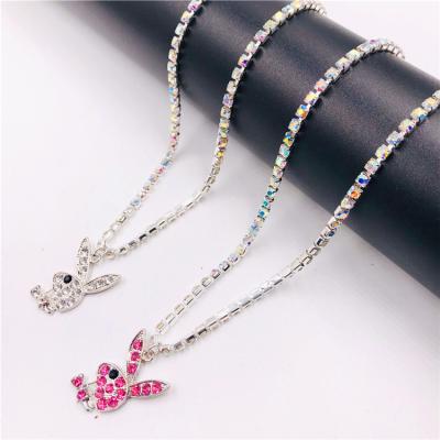 China Hiphop New Arrival Bling Rhinestone Diamond Tennis Bunny Necklace Pendant Necklace for sale