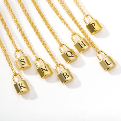 China Best Selling Hiphop Stainless Steel Lock Initial Letter English Pendant Necklaces for sale