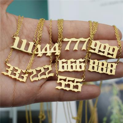 China TRENDY 18K Gold Plated Tasty Pendants Choker Angel Number Necklace For Women 111 Numerology Chain Jewelry 222 333 444 555 777 888 999 for sale