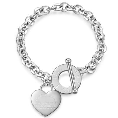 China FASHIONABLE Wholesale Stainless Steel Bracelet Rose Gold Silver Plated Chain Heart Shaped Pendant Bracelet for sale