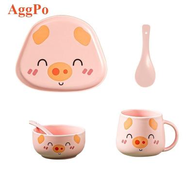 China Four-Piece Set Of Ceramic Cartoon Creative Children's Dish Creative Cartoon Animals Bowl Tableware Set Breakfast Home Dish Soup Cup Dessert Bowl for sale