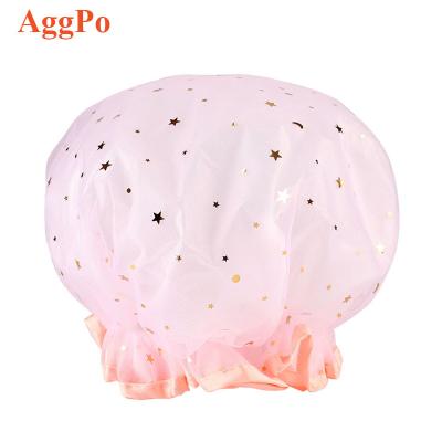 China Double Layer Ladies Viable Shower Cap Thickened Waterproof Shower Head Cover Household Shower Cap Kitchen Anti-Fapor Cute Hat for sale