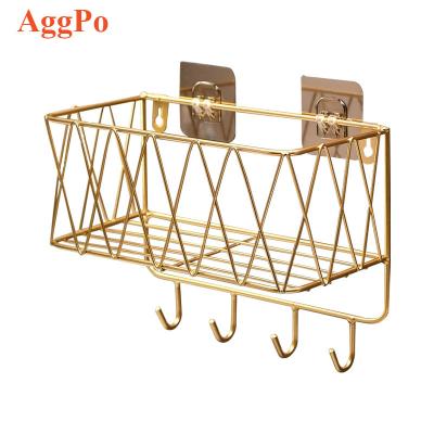 China Wall Mounted Type Iron Free Hanger Ball Bath Skin Care Products Cosmetics Storage Wall Mounted Toilet Punch Belt Gold Hook for sale