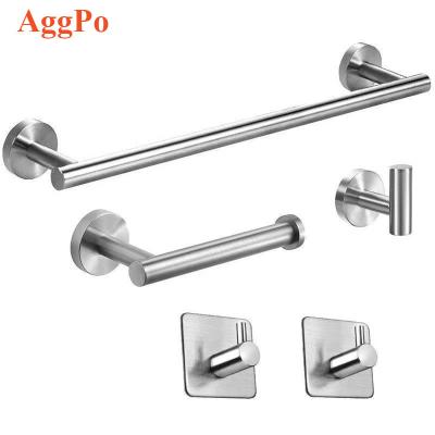 China 304 Stainless Steel Coat Hook Hanger Bathroom Roll Paper Towel Holder Rod Towel Rack Simple Five-piece Set for sale