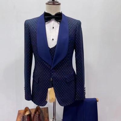 China Latest Breathable Italian Suits For Men Blue Blazer Mens Shawl Lapel Tuxedos Best Man Suits (Jacket+vest+Pants) for sale