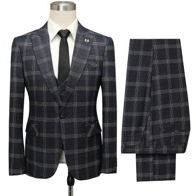 China 3 Piece Plaid Suit Anti-Wrinkle Best Price Custom Slim Fit Mens Groomsman Suits One-Button Formal Business Casual Dress Men's Clothing for sale