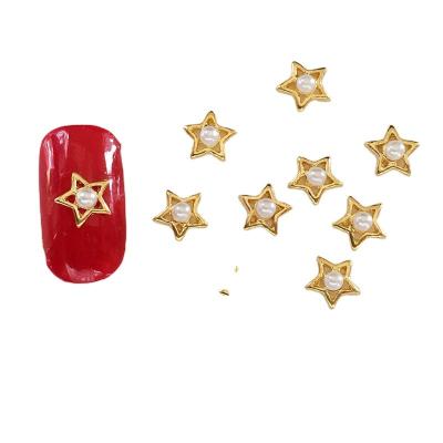 China Easy Apply New 3D Nail Ornaments Japanese Hollow Pentagon Pearl Gold Metal Ornaments 100pcs for sale