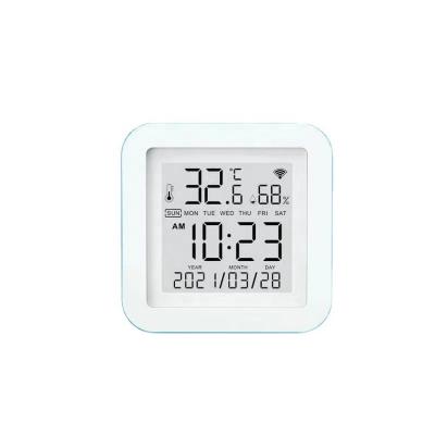 China Tuya Multifunctional Auto Smart WiFi Temperature And Humidity Sensor Digital LCD Display Screen Audio Timer Works With Alex for sale