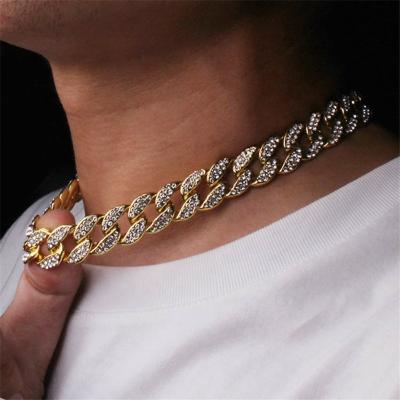 China Miami Cuban Link Gold Chain Necklace Men's Hip Hop Bling Faux Stone Finish Hip Hop Necklace Jewelry for sale