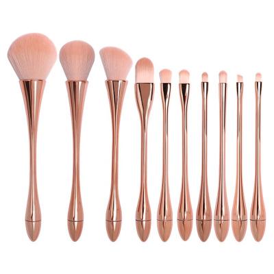 China Angular Blush 10pcs Rose Gold Makeup Brushes Set For Eyeshadow Powder Eyelash Eyebrow Make Up Accessories for sale