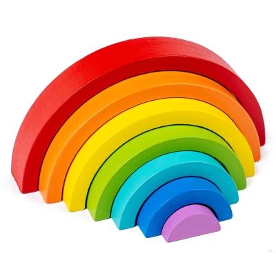 China DIY TOY Hot Arch Bridge Rainbow Building Block Toy Color Cognitive Children Montessori Wooden Baby Stacker Educational Wooden Toys for sale