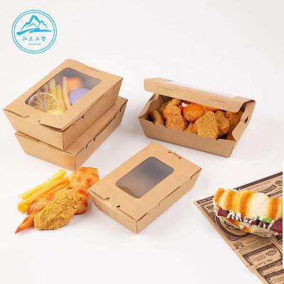 China Wholesale Recyclable Food Grade Kraft Paper Salad Box Food Take Away Disposable Package Food Containers Box With Window for sale