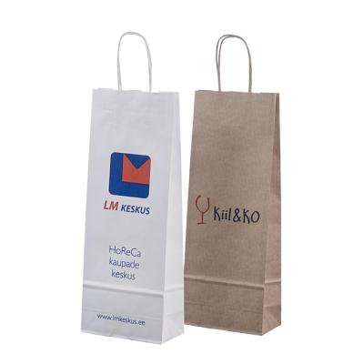 China Custom Recyclable Recyclable Brown White Kraft Paper Gift Bags For Wine Packaging With Logo for sale