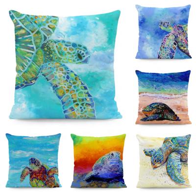 China Folded Velvet Cushions Decorative Printed Sea Turtle Pillow Case Sofa Cushion Cover for sale