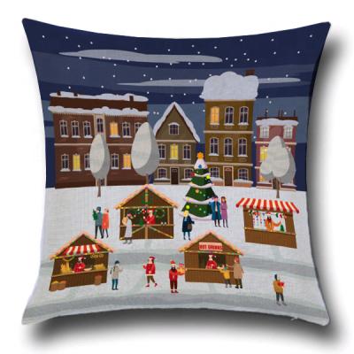 China Folded Transfer Printing Cotton Canvas Print Christmas Pillow Sofa Cushion Cover for sale