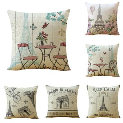 China Paris Pattern Digital Printing Folded Sofa Car Pillow Case Cushion Cover for sale