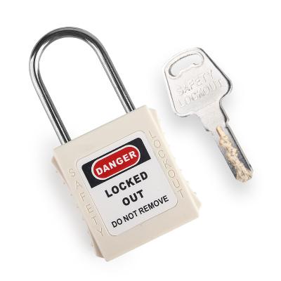 China PA 4MM Stainless Steel Shackle Industry Security Nylon Lockout Tagout White Padlock With Master Key for sale