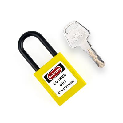 China Steel Shackle With Chinese PA Nylon De-Electric Nylon Shackle Manufacturer 38mm OEM Body PA Security Lockout Nylon Padlocks With Key machine for sale