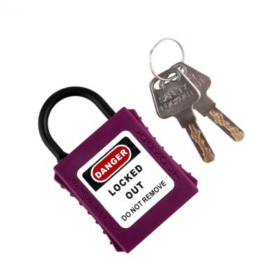 China Non-conductive and non-sparking security nylon PA padlock with master key and 4*25MM insulated nylon shackler for industrial lockout-tagout for sale