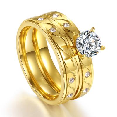 China Latest Fashion Romantic Jewelry Design Gold Diamond Wedding Rings Set Women Best Gift Ring Sets Engagement Rings for sale