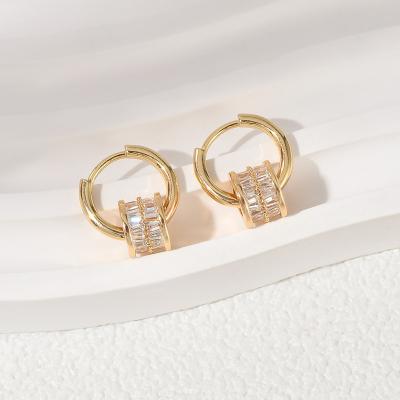 China Simple Geometric Shape Inlaid Zircon Fashion Stud Earrings Gold Plated Women Jewelry Wholesale TRENDY for sale