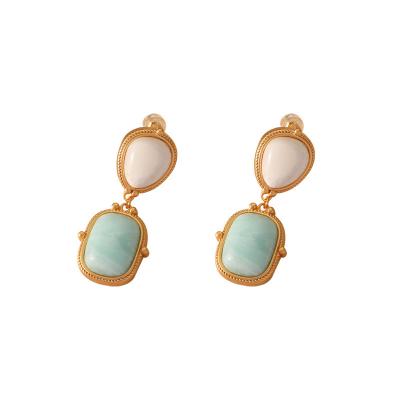 China 2023Hot Sale Quadrilateral White Blue Natural Stone Stone Vintage Crystal Earrings Jewelry Fashionable Earring Pendant for sale