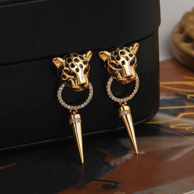 China Hiphop advanced personalized hip-hop trend gold/silver leopard stainless steel stud earrings with niche design earrings for sale