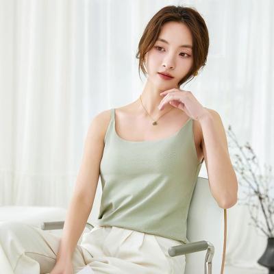 China QUICK DRY In Stock Women Sleeveless Spaghetti Vest Quality Knitted U-neck Tank Tops Casual Solid Color Basic Camisole For Female for sale