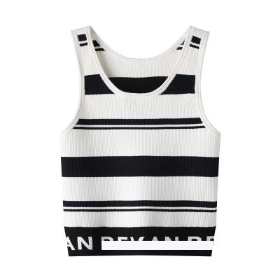 China QUICK DRY In Stock Short Navel Knitted Striped Vest Women Slim Outer Wear Vest Women Summer 2023 New Vest For Women for sale