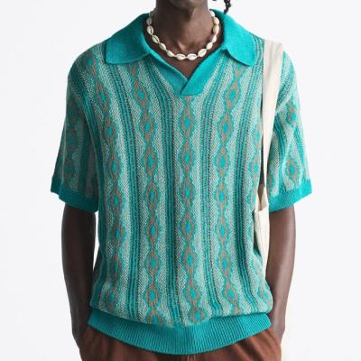 China Anti-pilling Custom Logo OEM&ODM Men's Short-Sleeved Knitwear Shirt Geometric Knit Jacquard Polo Sweater for sale