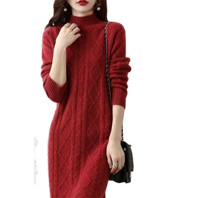 China Breathable Women's Woolen Sweater Pure Wool Sweater% Half Turtleneck Dress Mid-Length Fashionable Sweater Cashmere Bottoming Shirt for sale