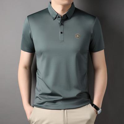 China Anti-wrinkle high quality hot sale  luxury business polo short sleeve comfortable quick dry elastic lapel breathable solid men shirt luxury for sale