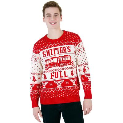 China Anti-pilling Men's Christmas Holiday Knitted Sweater Ugly Pullover O-neck Cotton Man Sweaters Of Red for sale