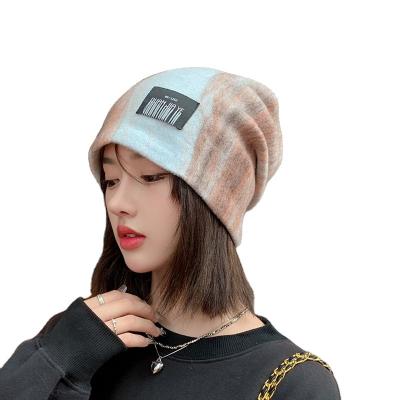 China Breathable Autumn and Winter Gradient Color Labeling Pile Heap  Women's Internet Celebrity Knitted Pullover  Hat Big Head Circumference for sale