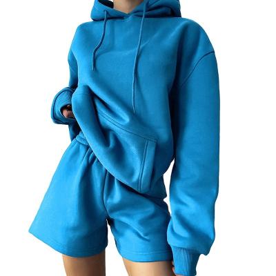 China Women's QUICK DRY Clothing Hoodie Two Piece Shorts Set Women's Custom Simple Hoodie Set for sale