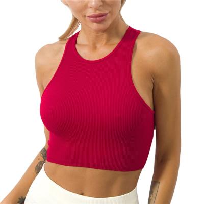 China Breathable High Quality Custom Colored Compression Soft Stretch Seamless Ribbed Running Tank Tops For Women for sale