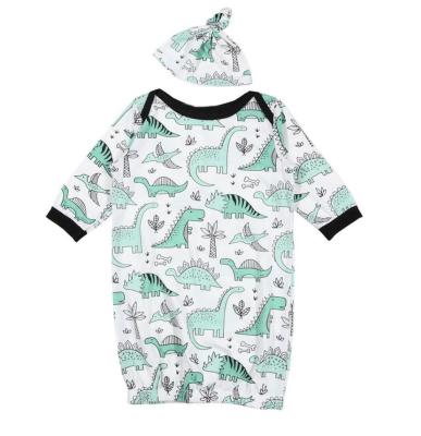 China New Breathable Autumn Baby Sleeping Bag With Long Sleeves Dinosaur Print + Hat 2 Sets Baby Cotton Sleeping Bag for sale