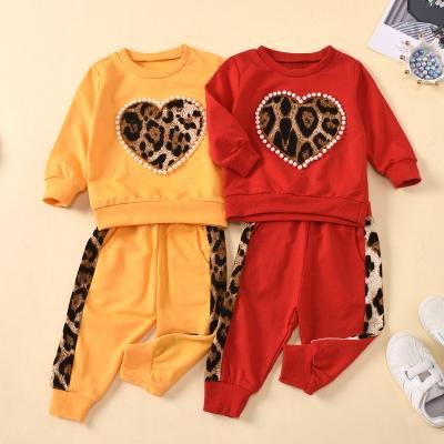 China CHJ casual 442 spring and new autumn leopard print love bead hoodie set girls dress sets for fall for sale