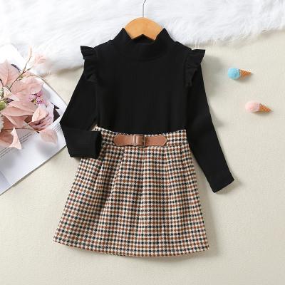 China CSY TZ401 New Autumn Casual Girl's Color Jacket + Plaid Skirt Sheer Two Sets Baby Clothing Sets for sale